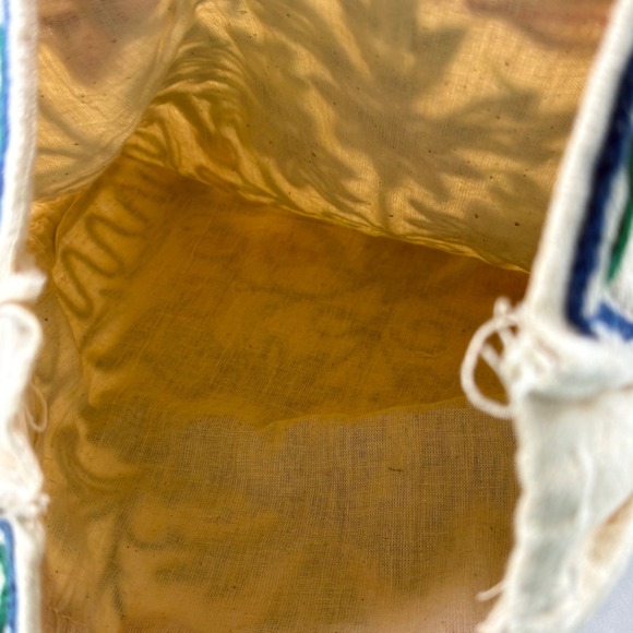 Vintage Boho Embroidered Floral Artisan Tote Bag Round Woven Handle Canvas Purse - Picture 11 of 11